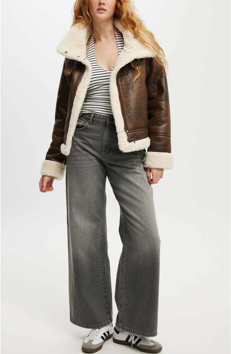 Cotton On Women's Dakota Faux Leather Jacket, Alternate, color, Brown