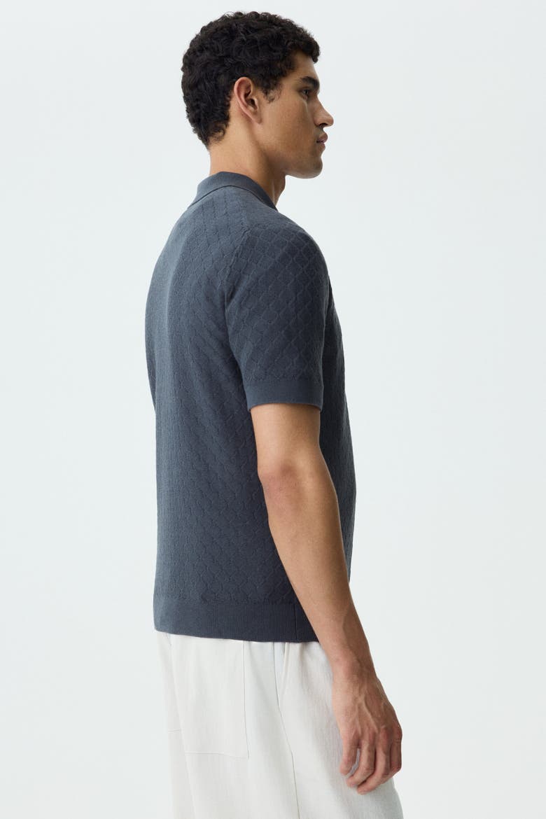 Slim-fit Textured-knit Polo Shirt, Alternate, color, Dark gray