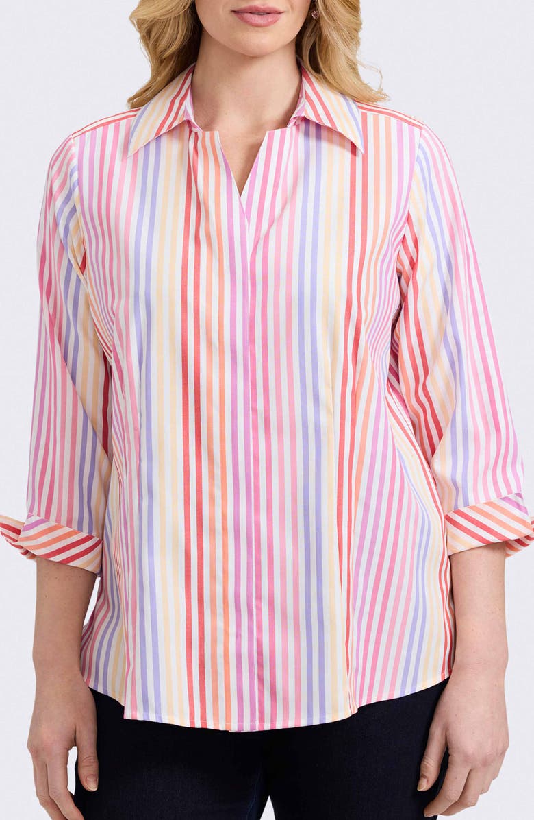 Foxcroft Taylor Stripe Cotton Button-Up Shirt, Main, color, 