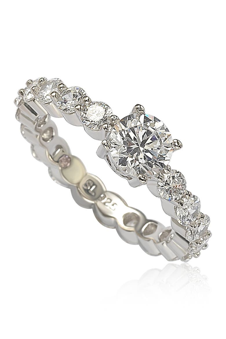 Sterling Silver Round-Cut CZ Center Stone Engagement Ring, Main, color, WHITE