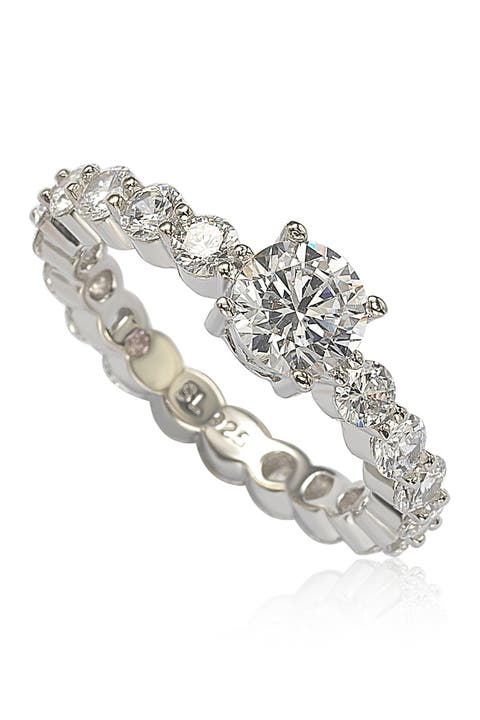 Sterling Silver Round-Cut CZ Center Stone Engagement Ring