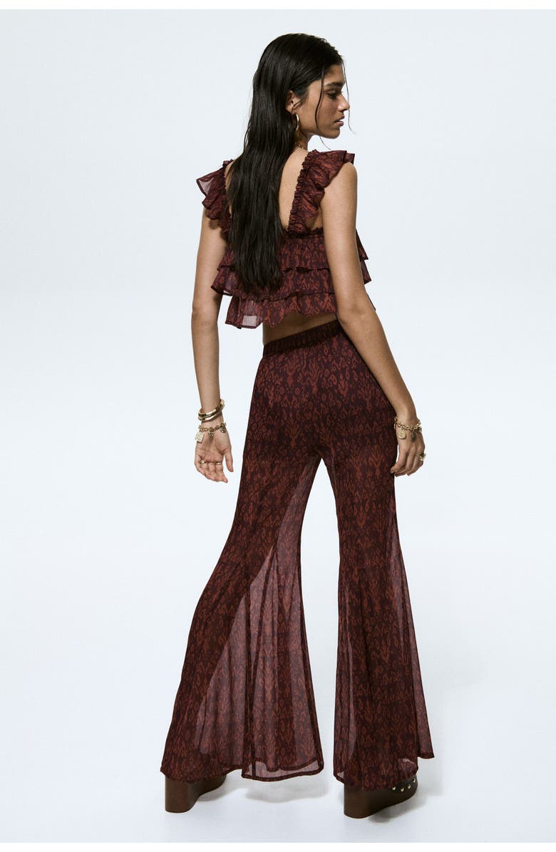 H&M Flared Crinkled Trousers, Alternate, color, Burgundy/Patterned