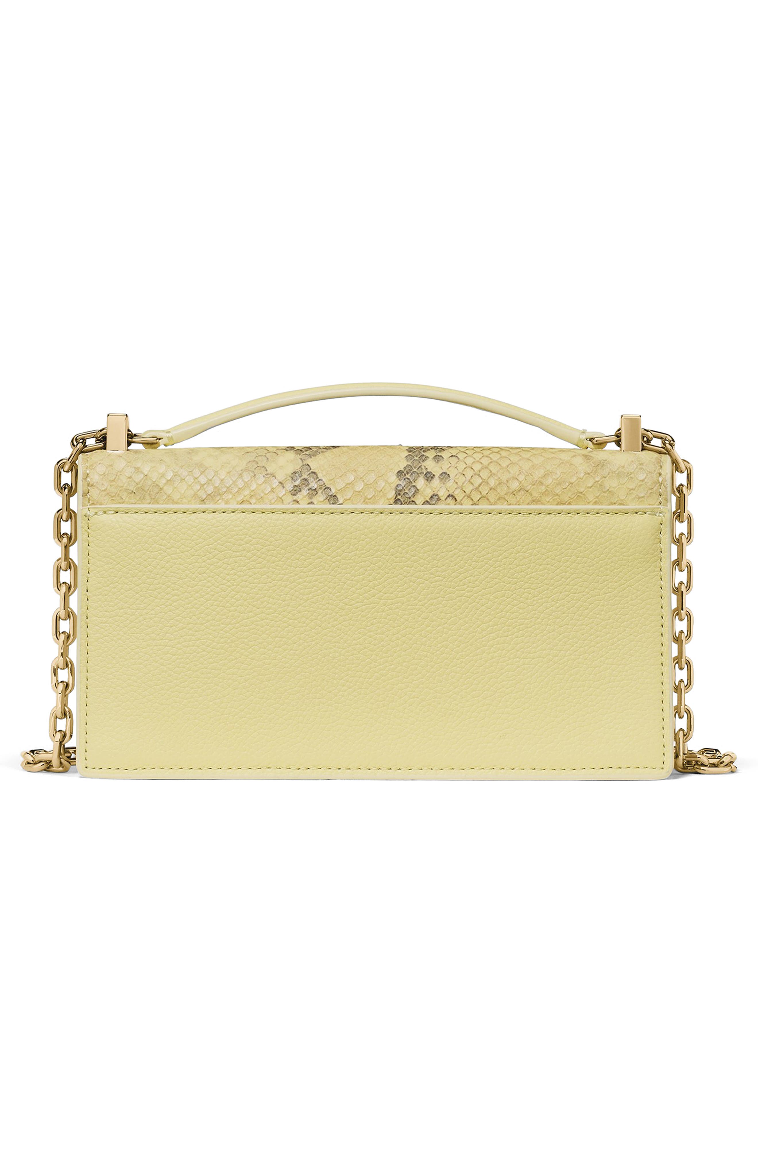 Kate Spade New York deco mixed media convertible leather crossbody bag, Alternate, color, Pale Citron