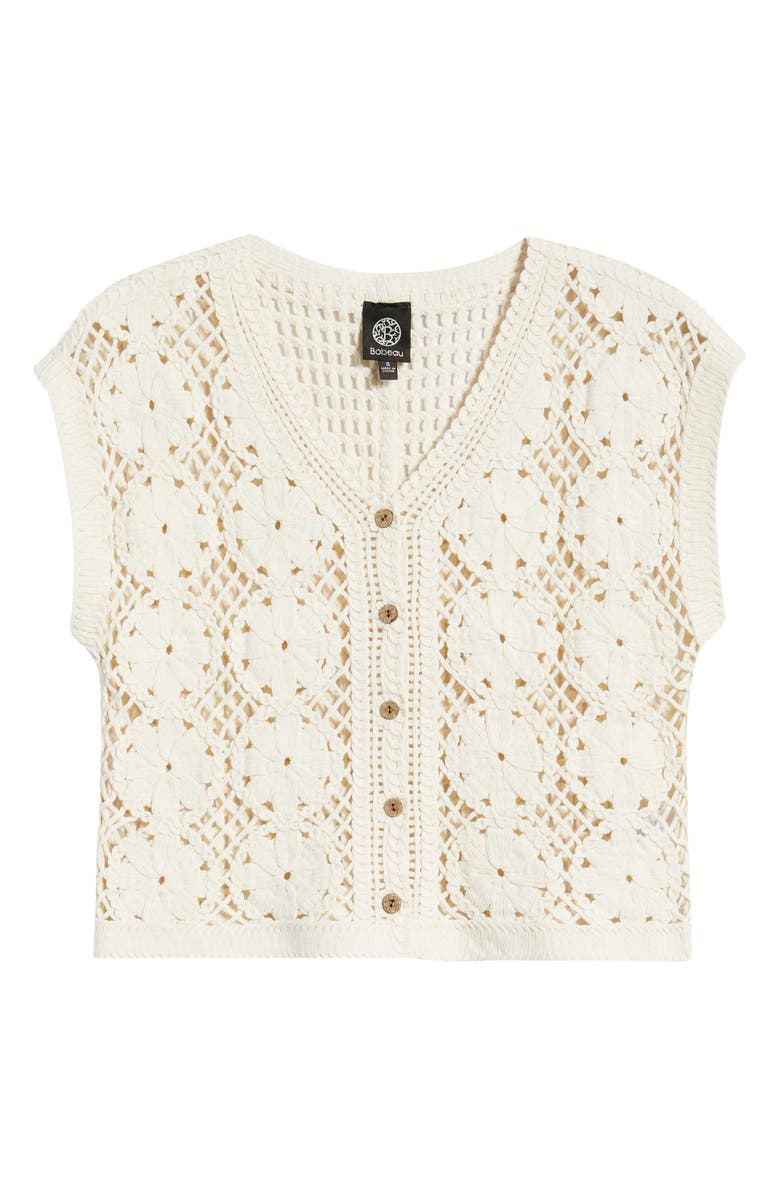 Bobeau Floral Open Stitch Cotton Blend Sweater, Alternate, color, Light Oatmeal
