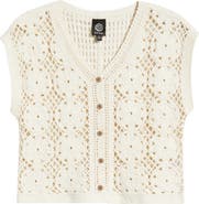 Bobeau Floral Open Stitch Cotton Blend Sweater