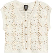 Bobeau Floral Open Stitch Cotton Blend Sweater