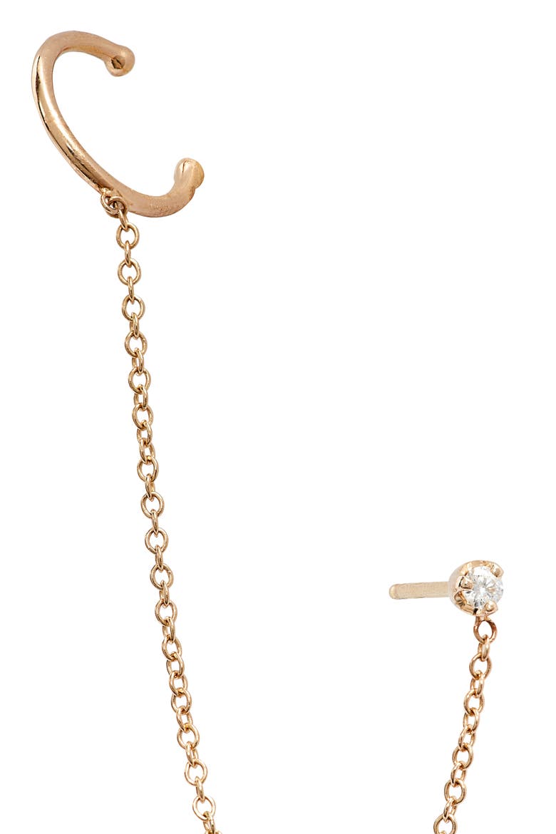 Chained Stud & Ear Cuff, Alternate, color, YELLOW GOLD/ DIAMOND