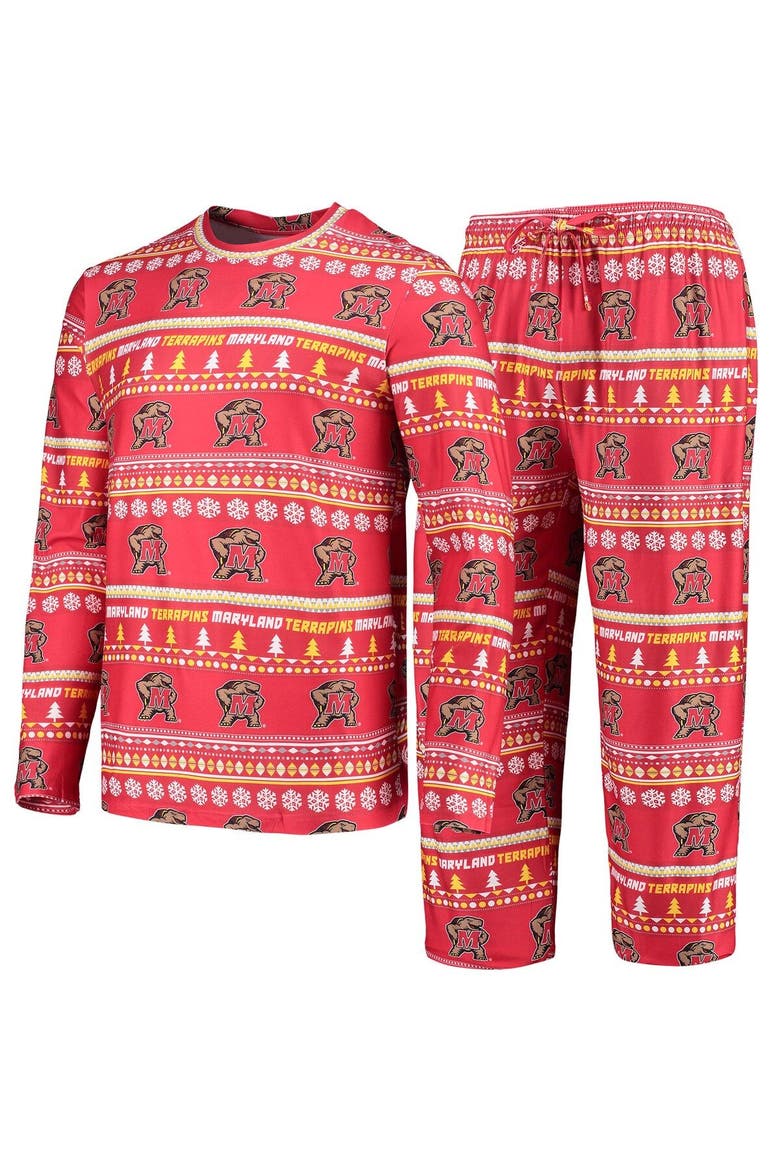 Men's Concepts Sport Red Maryland Terrapins Ugly Sweater Long Sleeve T-Shirt and Pants Sleep Set, Alternate, color, Red