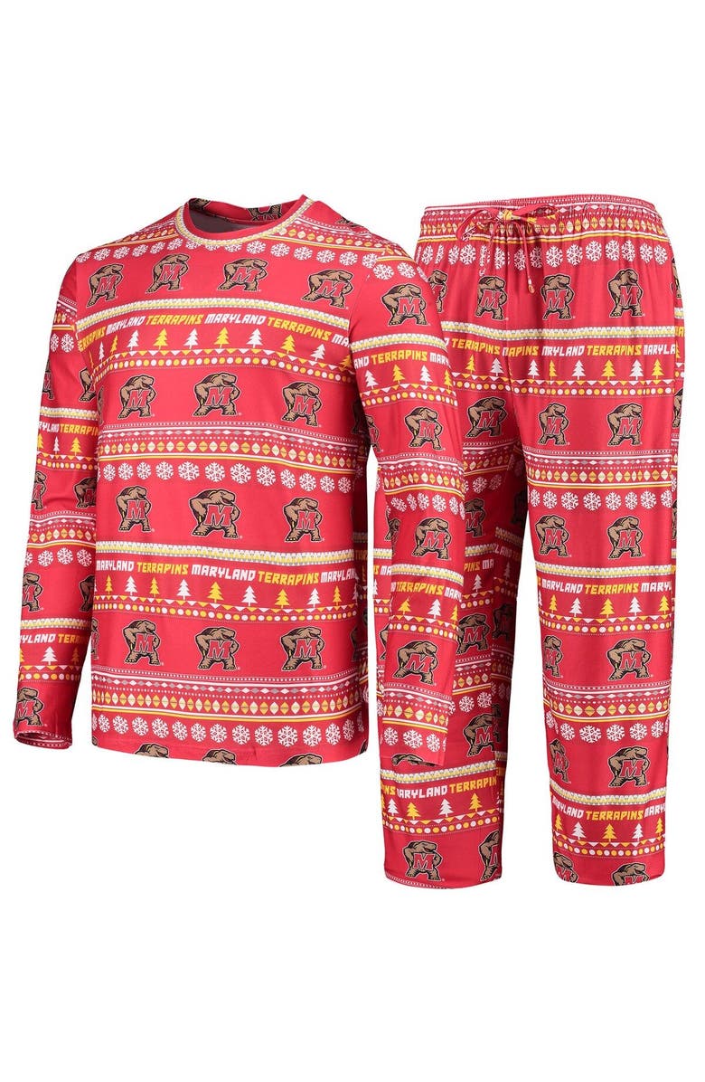 CONCEPTS SPORT Men's Concepts Sport Red Maryland Terrapins Ugly Sweater Long Sleeve T-Shirt and Pants Sleep Set, Alternate, color, Red