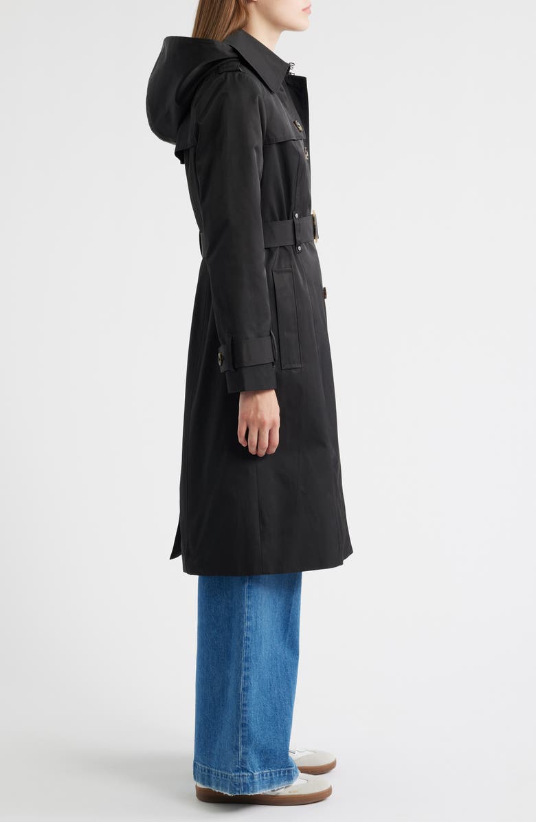 London Fog Double Breasted Trench Raincoat, Alternate, color, Black