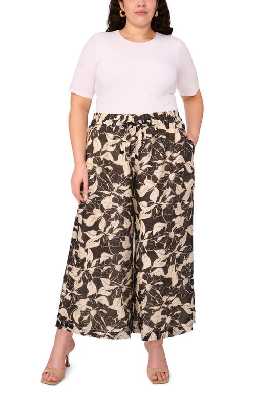 Shop Vince Camuto Floral Wide Leg Ankle Pants In Rich Black