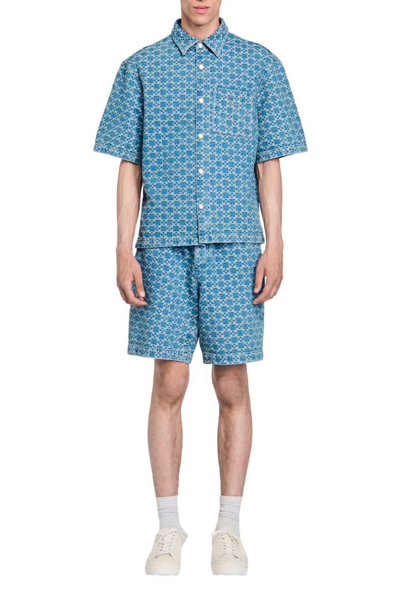 SANDRO Square cross denim shirt, Alternate, color, Sky Blue