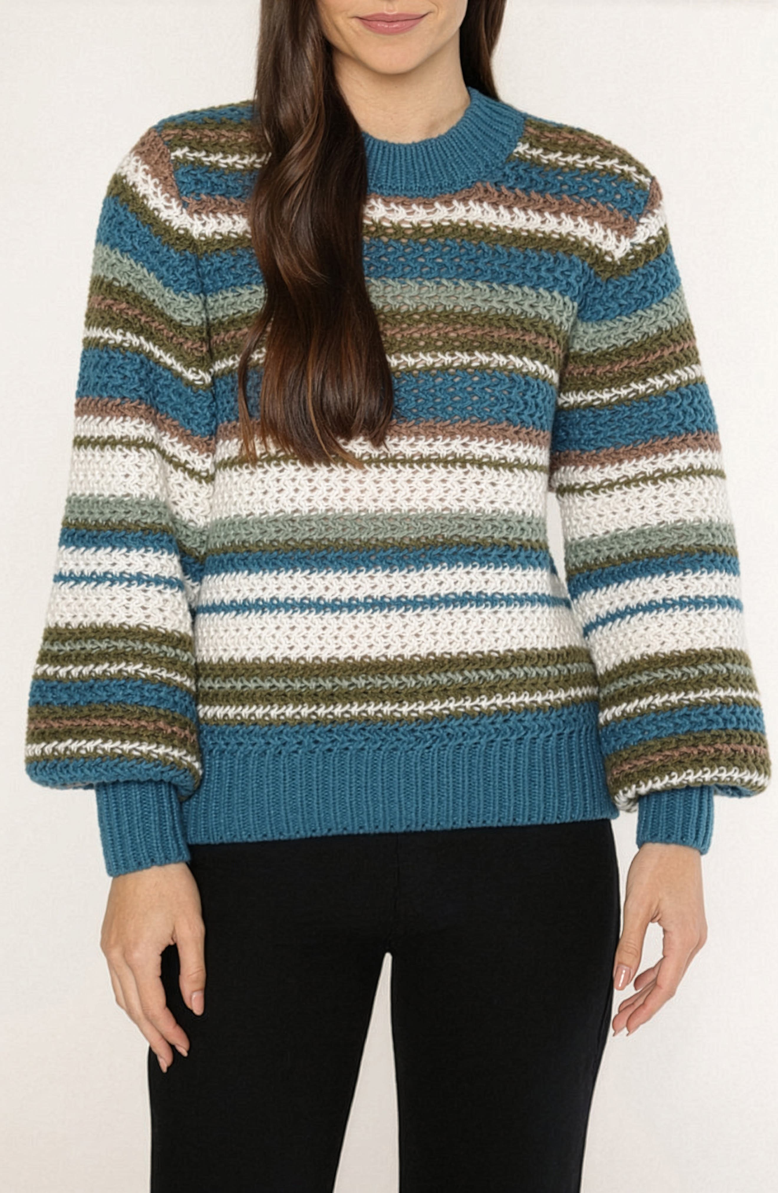 matty m. Dion Stripe Crewneck Sweater in Teal 