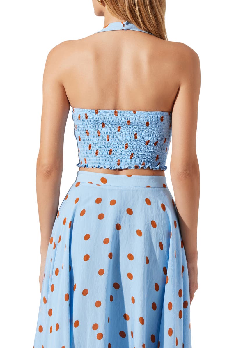 ASTR the Label Janie Polka Dot Bustier Halter Top, Alternate, color, Blue Rust Polkadot