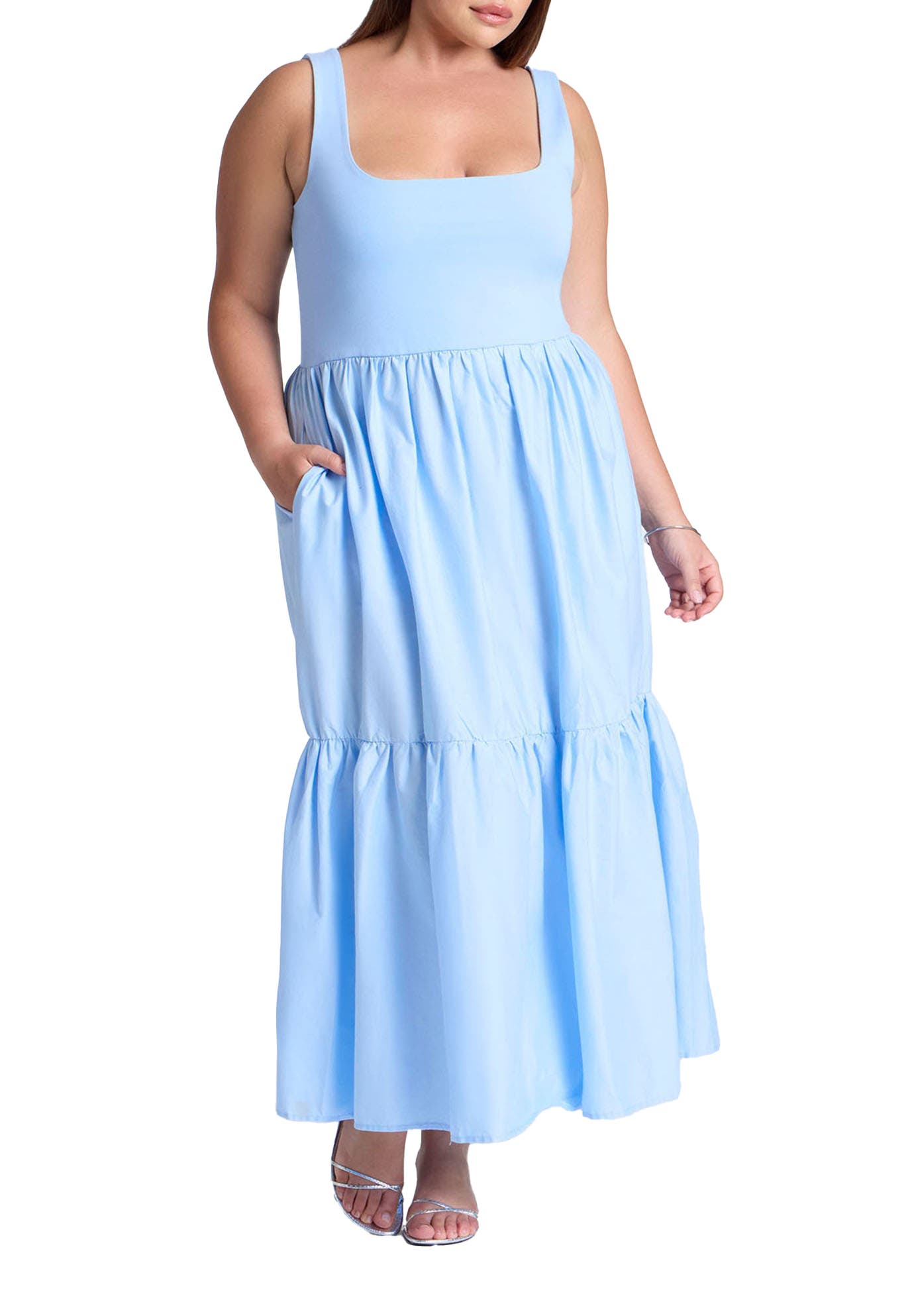 Mixed Fabric Tank Dress