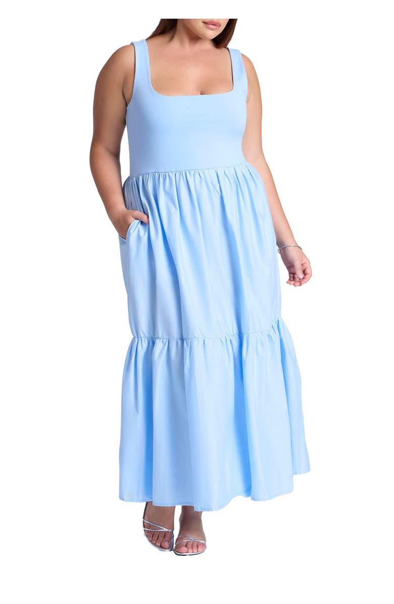ELOQUII Mixed Fabric Tank Dress, Main, color, Light Blue