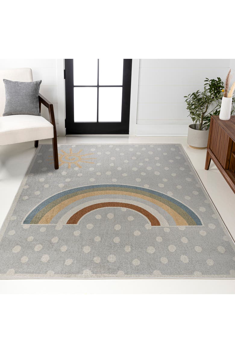 Minha Rainbow Dot Modern Machine-Washable Area Rug, Alternate, color, Gray/Ivory/Yellow