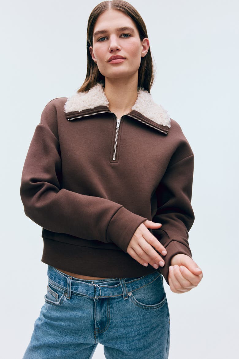 Zip-top Scuba Knit Sweatshirt, Main, color, Dark brown