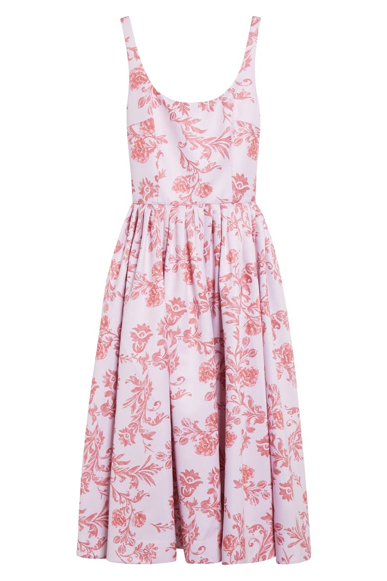 Eglantine Belted Cotton Poplin Fit & Flare Dress, Alternate, color, DAMASK FLORAL PINK