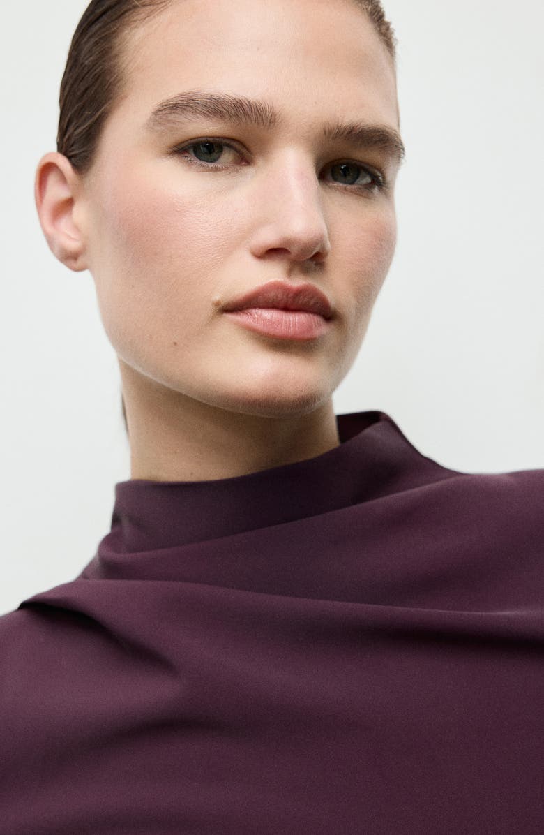 MANGO Drape Neck Long Sleeve Dress, Alternate, color, Purple