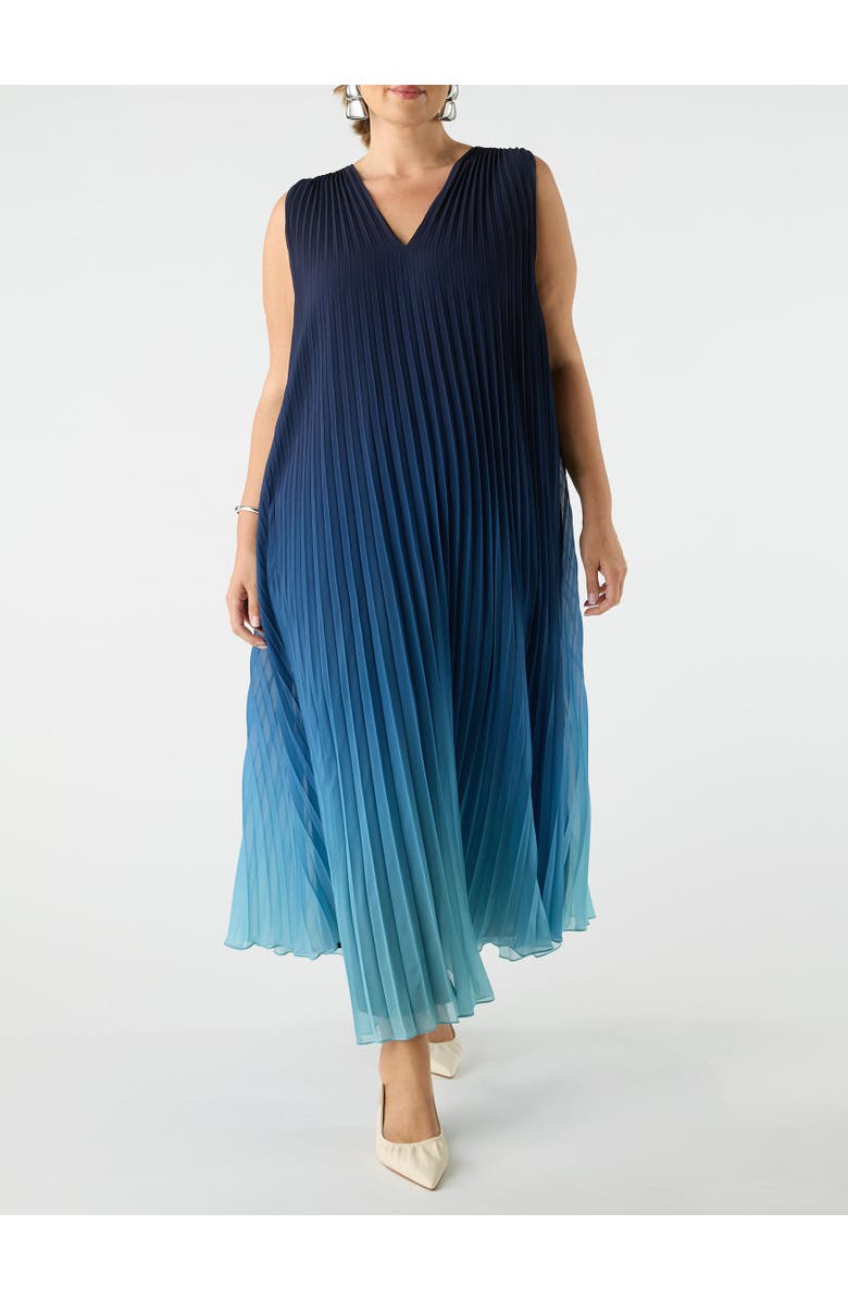Live Unlimited Ombre Pleated V-Neck Dress, Alternate, color, Blue