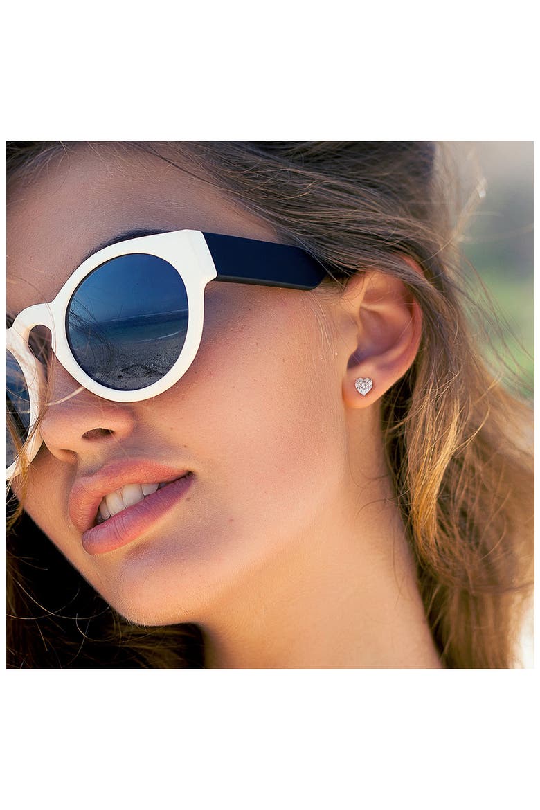 Sterling Silver Lab Grown Moissanite Heart Stud Earrings, Alternate, color, SILVER