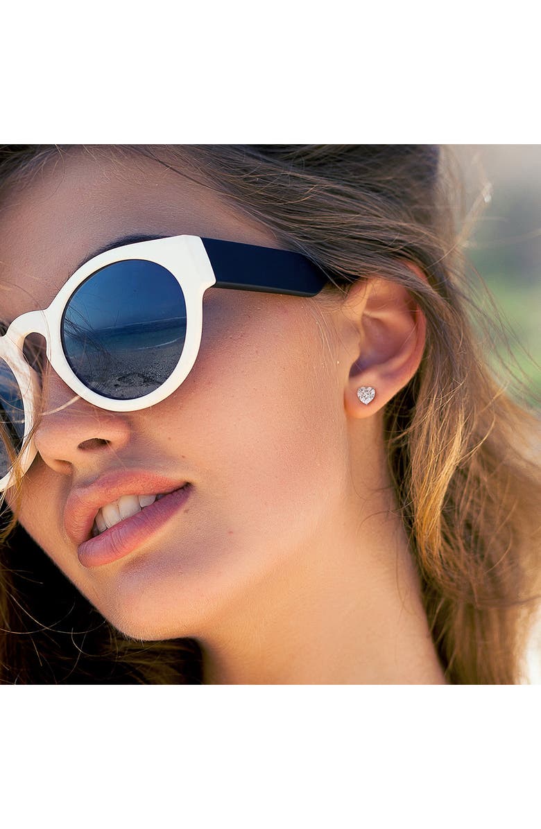 DELMAR Sterling Silver Lab Grown Moissanite Heart Stud Earrings, Alternate, color, Silver