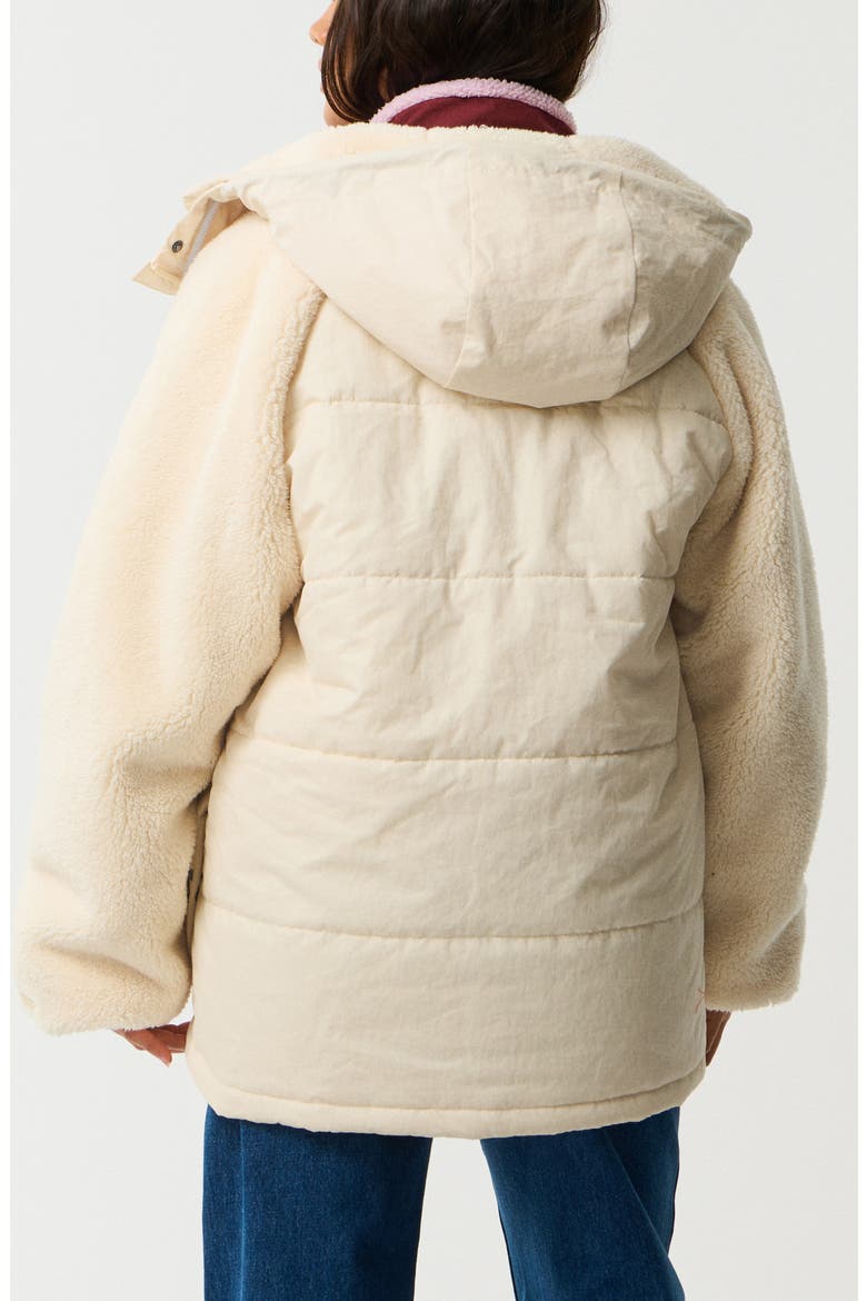 S-Series Splice Faux Shearling Sleeve Puffer Jacket, Alternate, color, OFF WHITE
