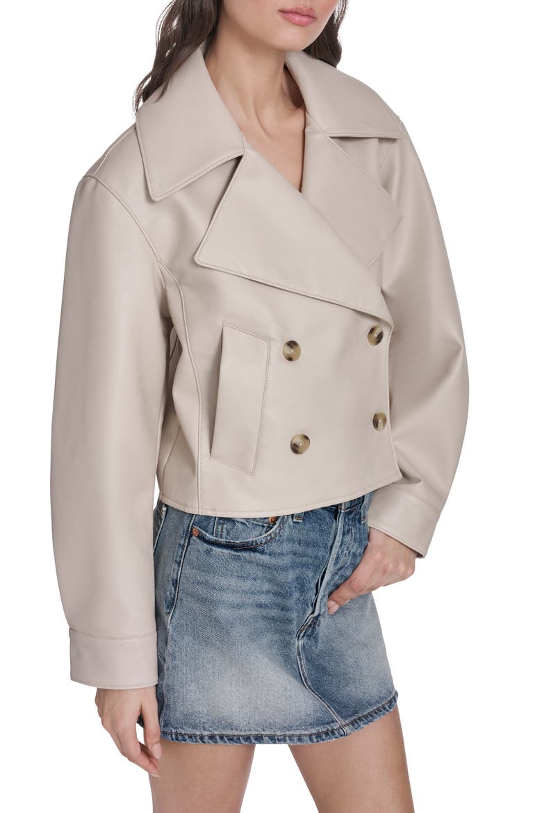 Double Breasted Faux Leather Crop Trench Coat, Alternate, color, CHATEAU GREY