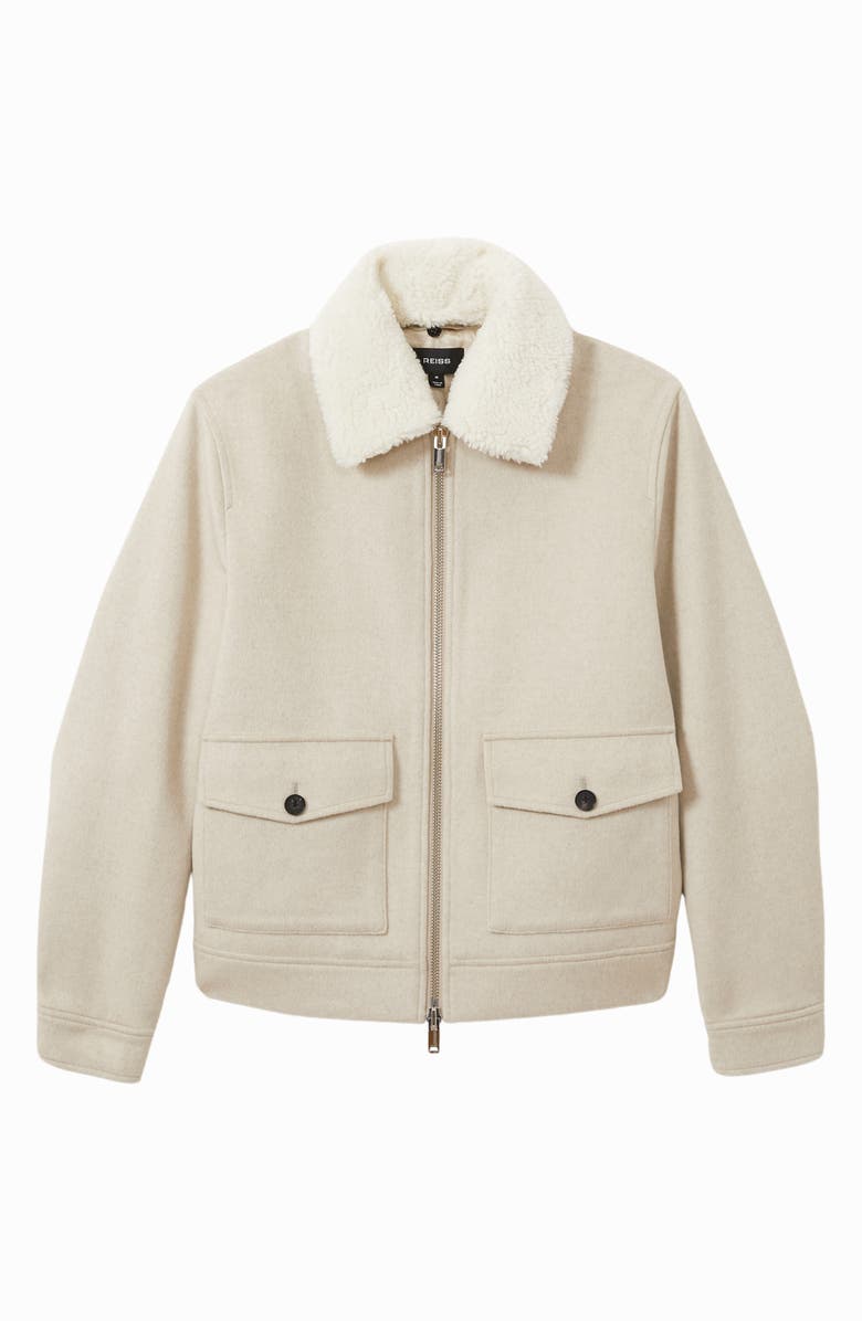 Reiss Andrew Wool Blend Jacket with Faux Shearling Collar, Alternate, color, 