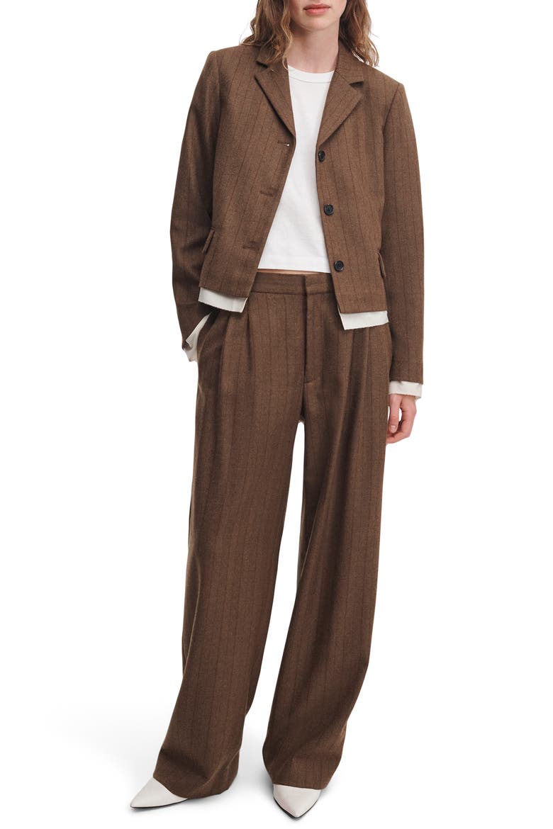 Lawrence Pinstripe Wool Blend Cropped Blazer, Alternate, color, TAMST
