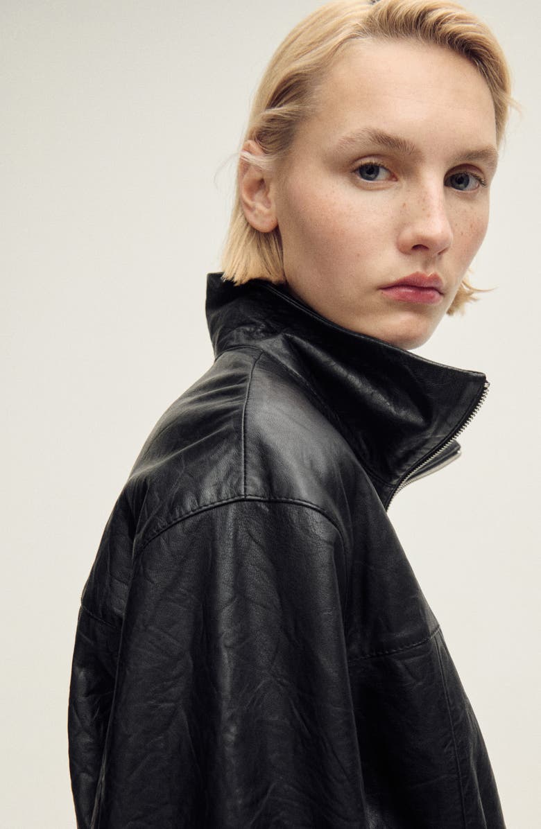 MANGO Oversize Leather Jacket, Alternate, color, 
