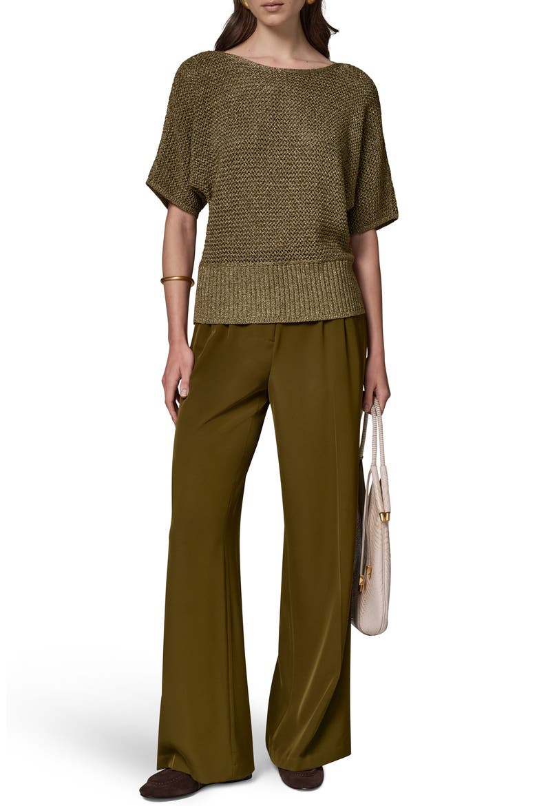 Metallic Short Sleeve Sweater, Alternate, color, OLIVE BRIN