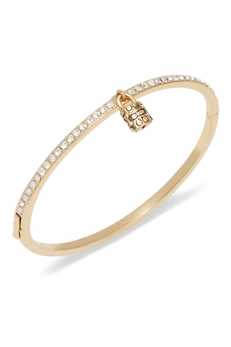 Padlock Tennis Hinge Bangle, Main, color, CRYSTAL/ GOLD