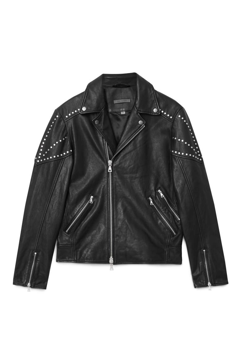 Daniel Oversprayed Leather Moto Jacket, Alternate, color, BLACK