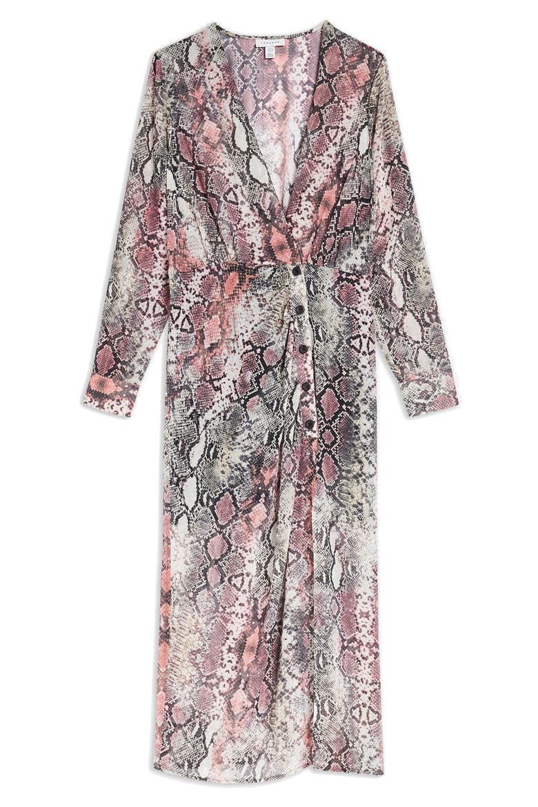 Snake Print Chiffon Midi Dress, Alternate, color, PINK
