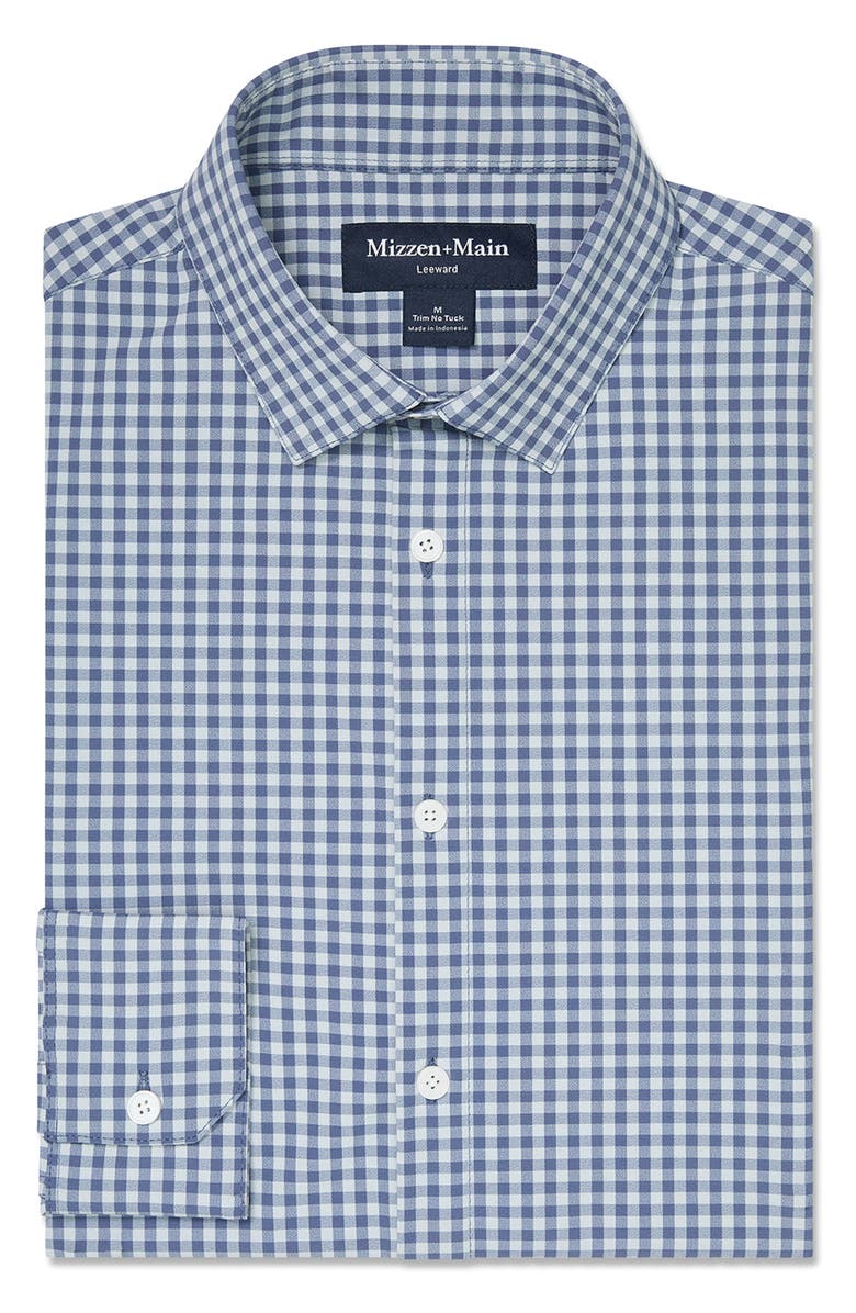 Mizzen+Main Leeward No Tuck Trim Fit Gingham Performance Button-Up Shirt, Alternate, color, Aluminum Crew Gingham