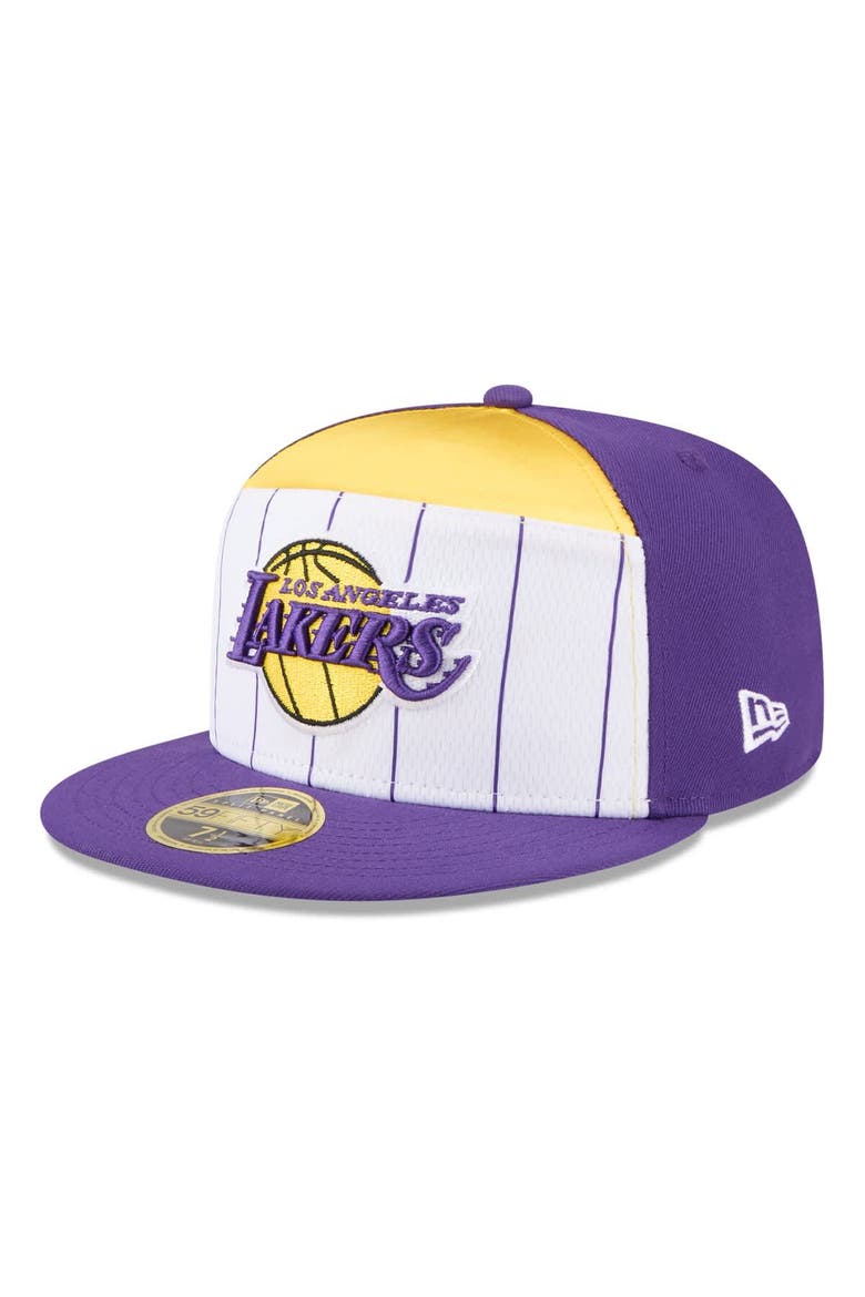 Men's New Era  White/Purple Los Angeles Lakers 2025 NBA Tip Off Split Panel 59FIFTY Fitted Hat, Alternate, color, White