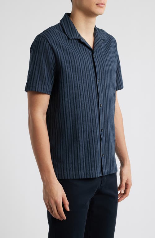 Vince Cabana Stripe Short Sleeve Button-up Camp Shirt In Blue