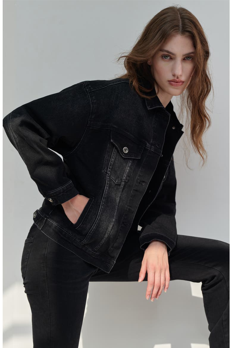 Oversize Denim Jacket, Alternate, color, BLACK