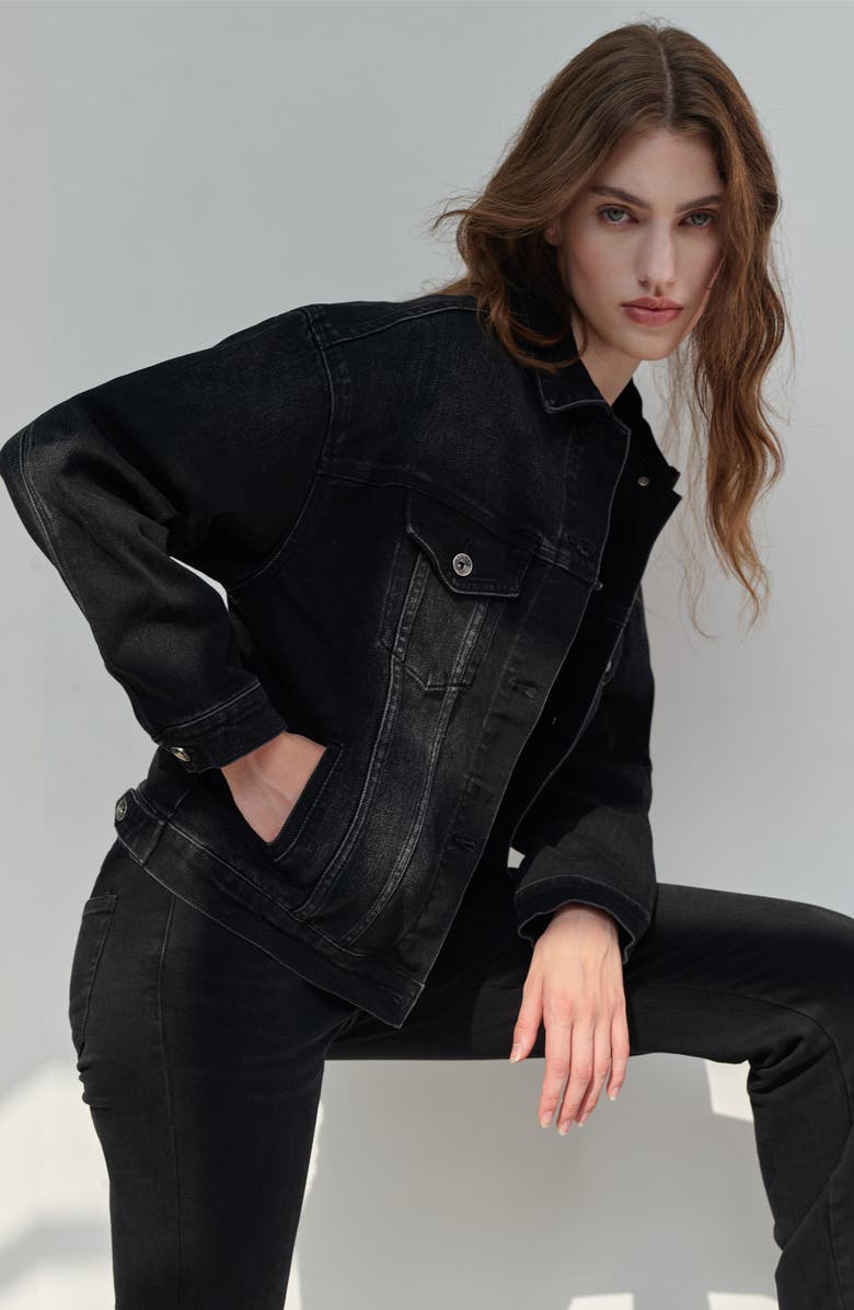 Bayeas Oversize Denim Jacket, Alternate, color, Black
