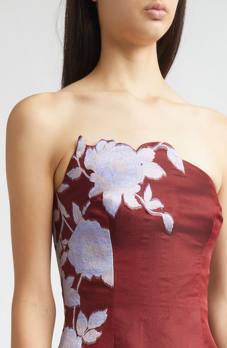 Lela Rose Rose Engineered Brocade Strapless Column Dress, Alternate, color, Oxblood/ Lavender