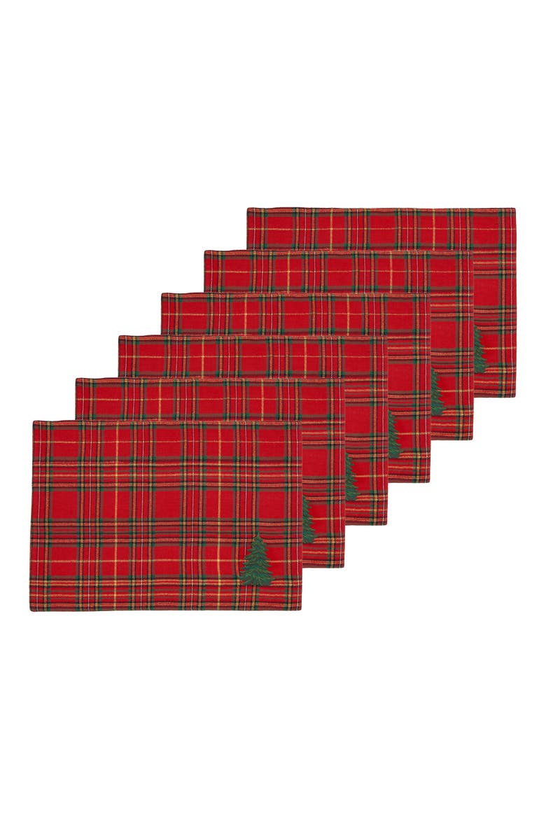 Spruce Tree Plaid Machine Wash Set of 6 Placemats 14" x 20", Main, color, Red