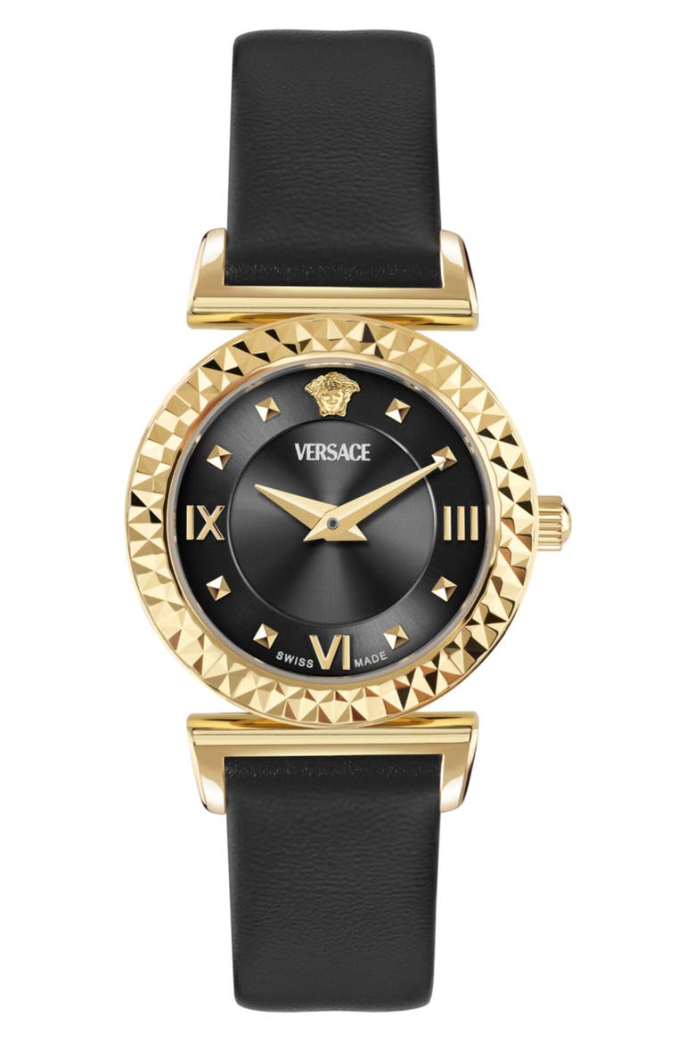 Mini Vanity Quartz Leather Strap Watch, 27mm, Main, color, GOLD1