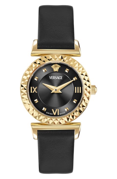 Mini Vanity Quartz Leather Strap Watch, 27mm