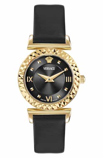 Mini Vanity Quartz Leather Strap Watch, 27mm