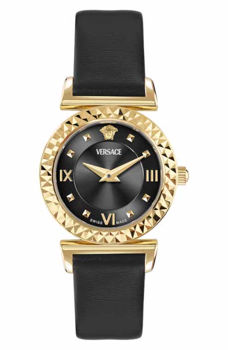 Mini Vanity Quartz Leather Strap Watch, 27mm