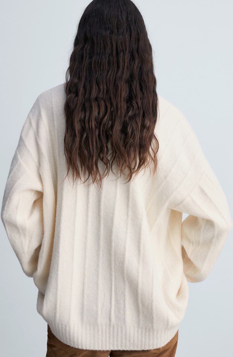 MANGO Longline Rib Cardigan, Alternate, color, Ecru