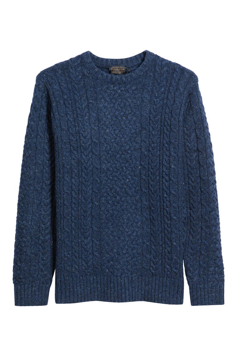 Wool Fisherman Crewneck Sweater, Main, color, NAVY DONEGAL