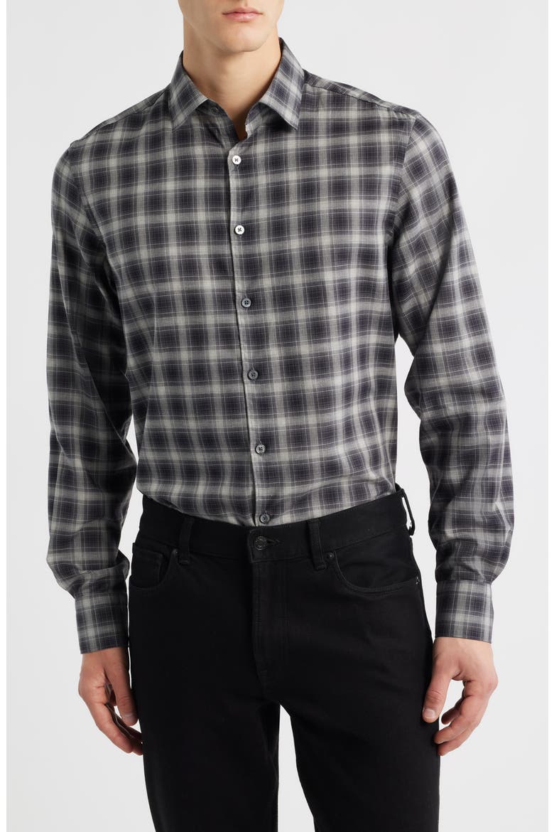 Regular Fit Plaid Dress Shirt, Main, color, BLACK
